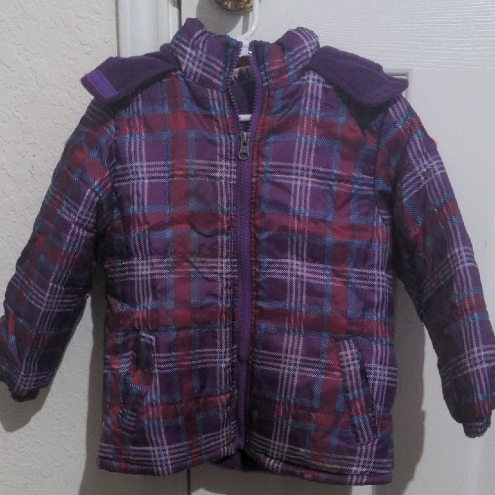 Pink Platinum Little Girls Purple & Red Plaid Zip Up Hooded Jacket. Size 4T